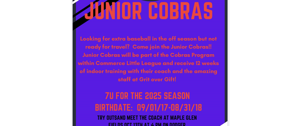 NEW FOR 2025 - JUNIOR COBRAS TRYOUTS SUNDAY (10/13)